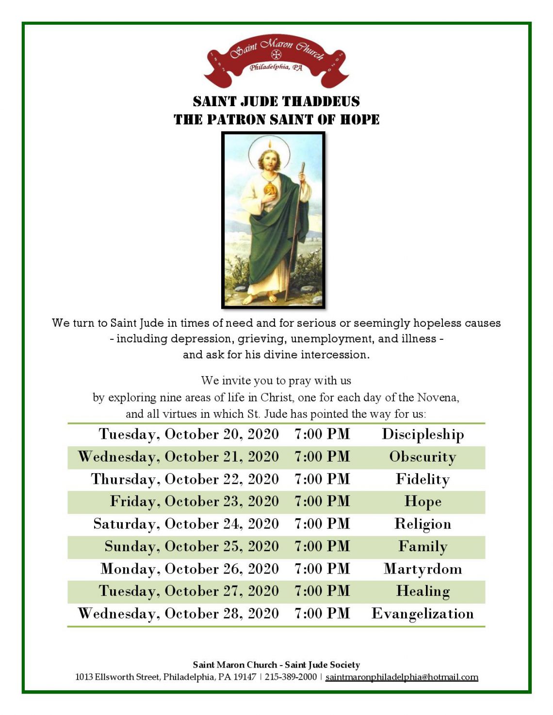 St Jude Novena Saint Maron Maronite Catholic Church